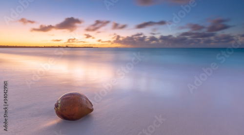 tropical paradise beach with white sand and coco palms travel tourism wide panorama background Luxury travel summer holiday background concept.