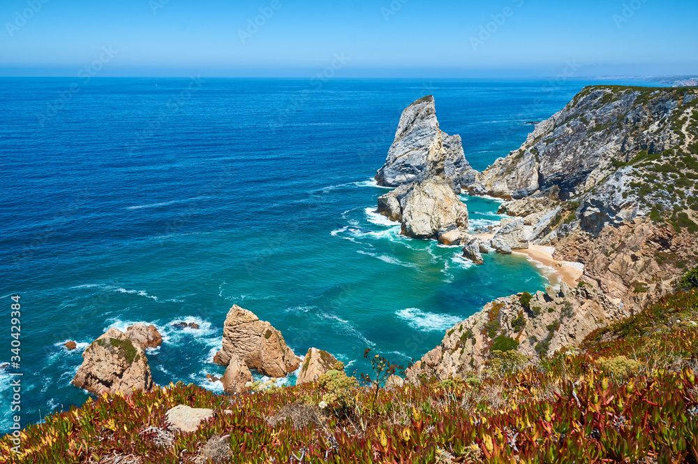 Cliffs and ocean view at the Sintra-Cascais Natural Park in Portugal