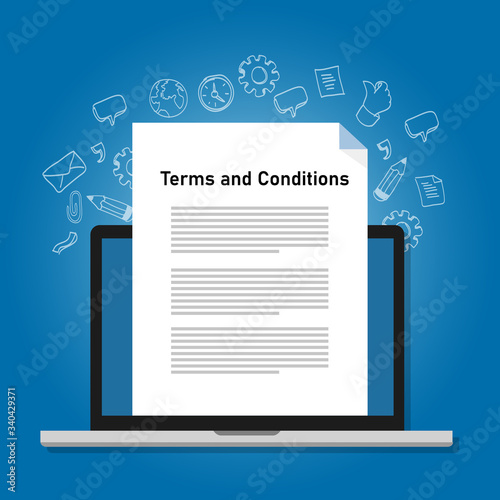 Terms and conditions paper document on laptop screen icon symbol vector