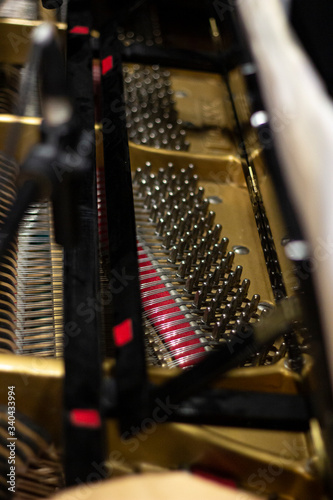 The internal mechanisms of a grand piano