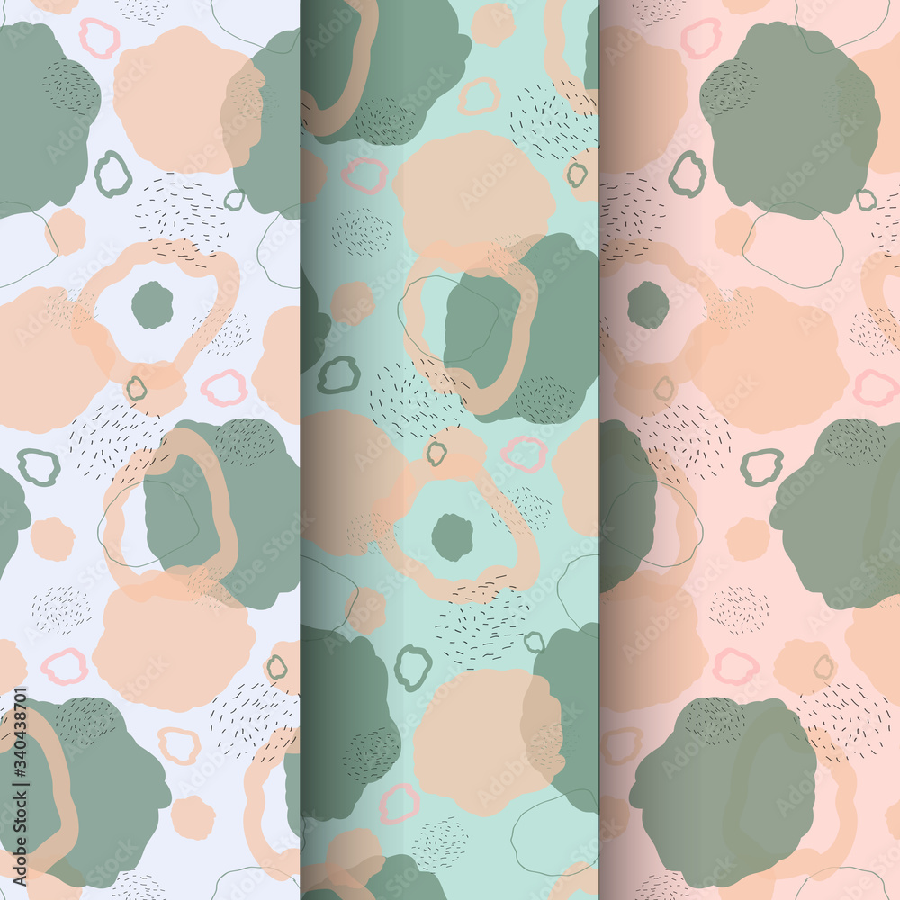 Hand painted with abstract shapes seamless pattern set