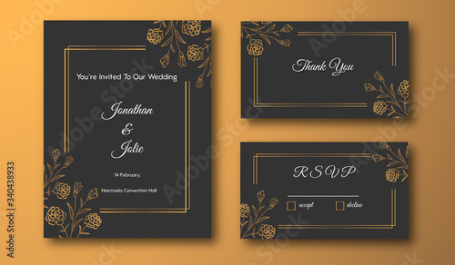 Elegant golden floral wedding invitation template