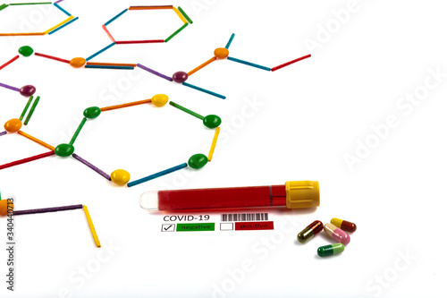 China epidemic coronavirus concept. Molecular formula model and inscription coronavirus. photo