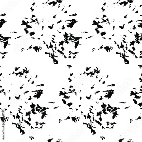 Vector seamless pattern with floral dry brush strokes/ Hand drawn texture/ Abstract background in black and white
