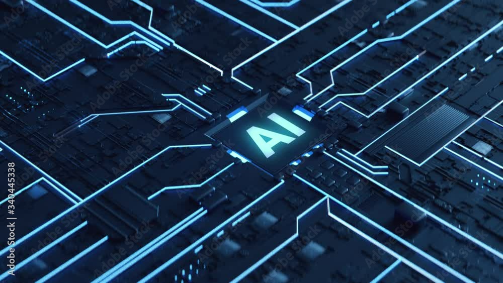 Animation of Neural Network Abstract Artificial Intelligence, power Button of AI. Deep-learning modern computer Technologies, Abstract futuristic Electronic digital Animation and big data concept.