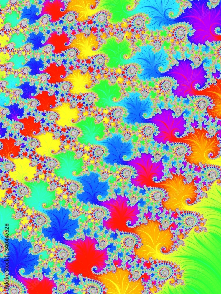 Abstract beautiful fractal design. Rich and vibrant colors. Complex patterns in Violet, yellow, blue and green.