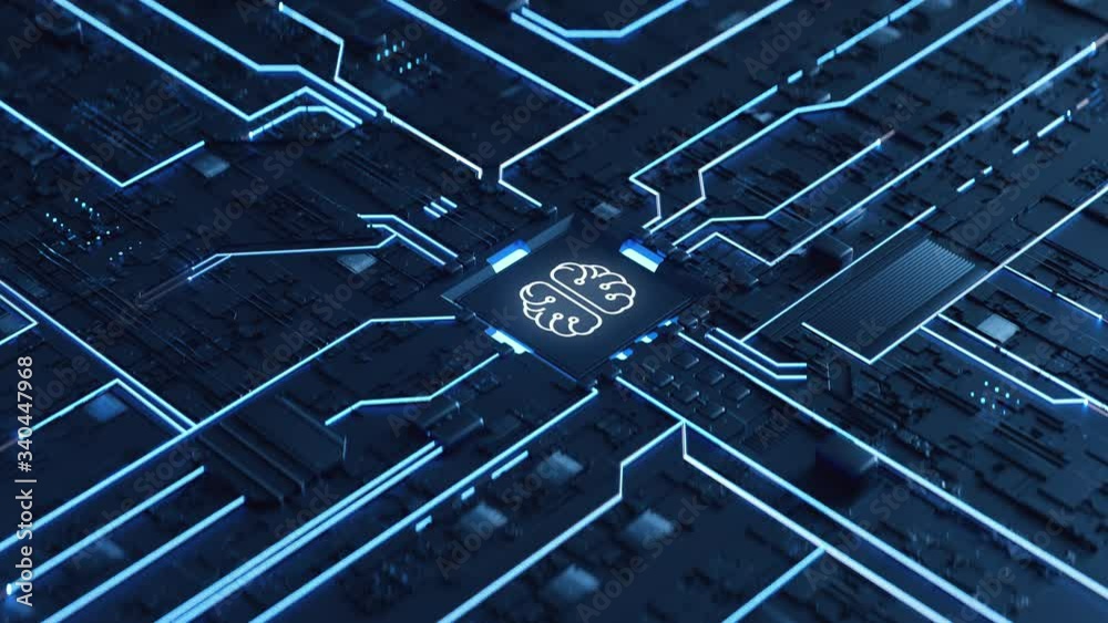 Animation of Neural Network Abstract Artificial Intelligence, digital Brain, bid Data Concept. Deep-learning modern computer Technologies, Abstract futuristic Electronic Digital Technology.