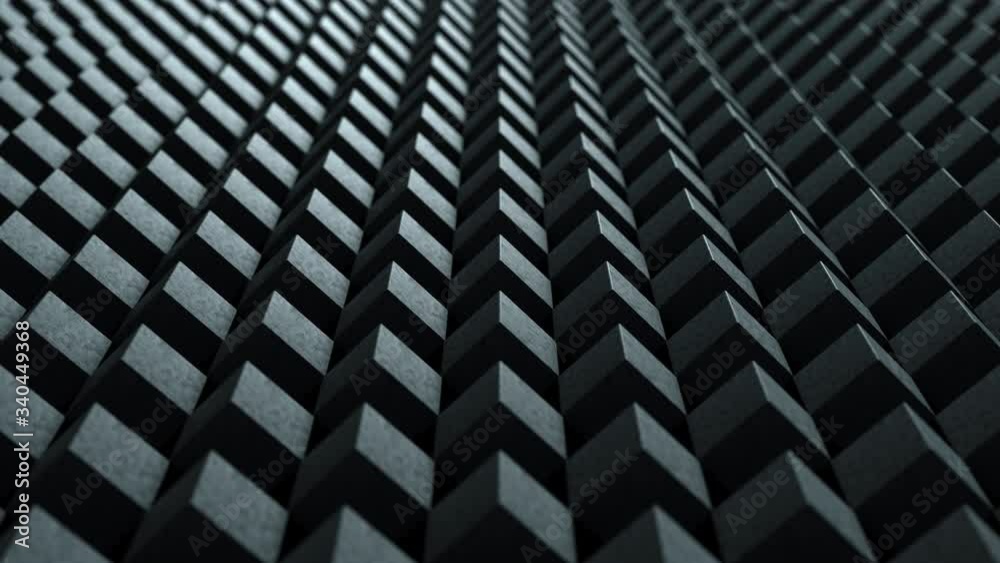 4K background 3d render animation pattern cube loop. Abstract motion geometric shape from gray cubes. Isometric seamless tileable textures. 