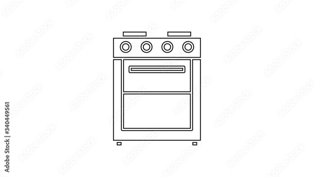 Black line Oven icon isolated on white background. Stove gas oven sign. 4K Video motion graphic animation Black line Oven icon isolated on white background. Stove gas oven sign. 4K Video motion graphic animation