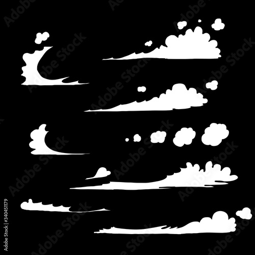 hand drawn Dust sand cloud on a dusty road from a car or other vehicle. Scattering trail on track from fast movement. doodle
