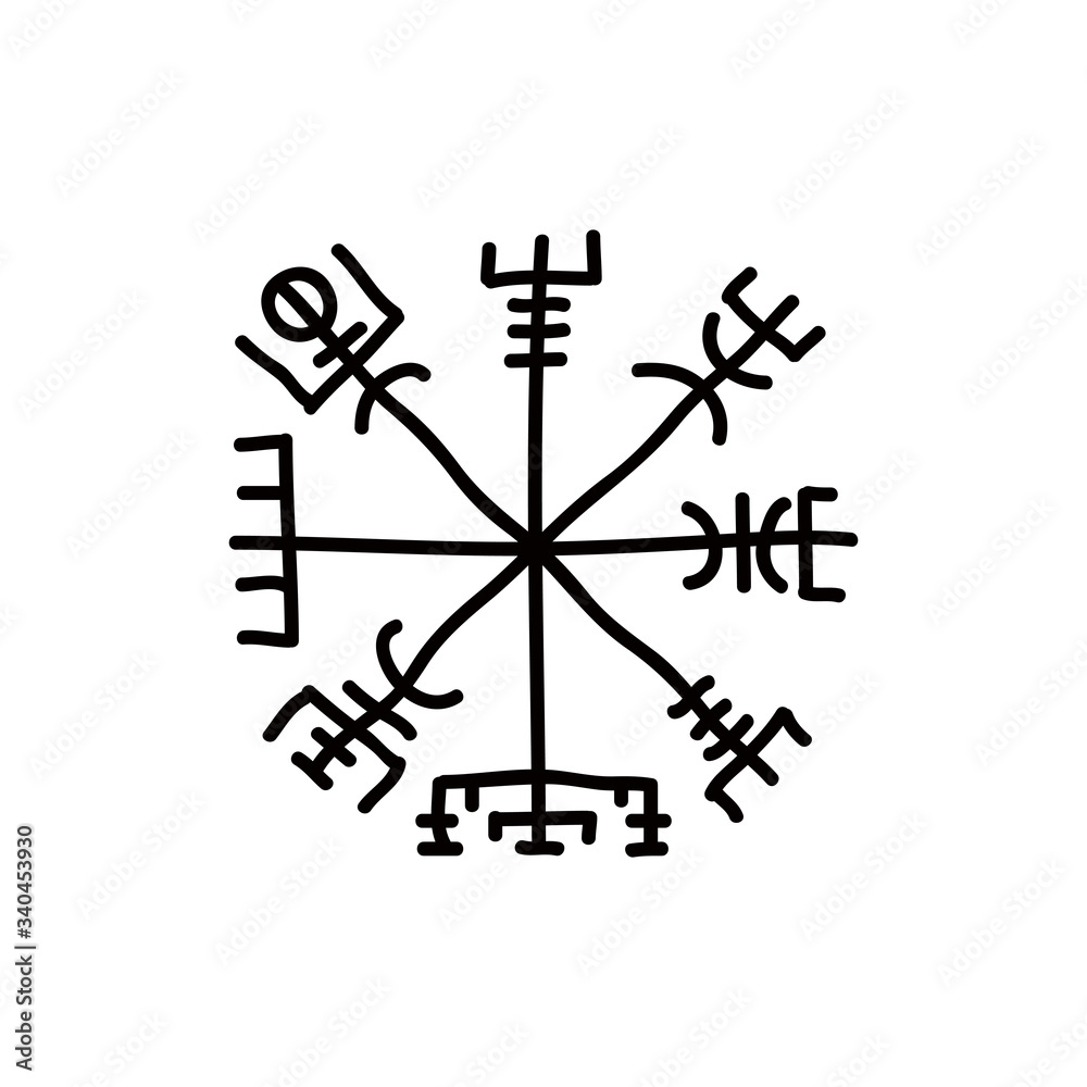 Icelandic magic runic sign, Vegvisir, doodle icon Icelandic magic runic sign, Vegvisir, doodle icon