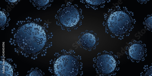 Coronavirus banner, dark blue background, covid-19, novel coronavirus, 2019-nCoV, bacteria