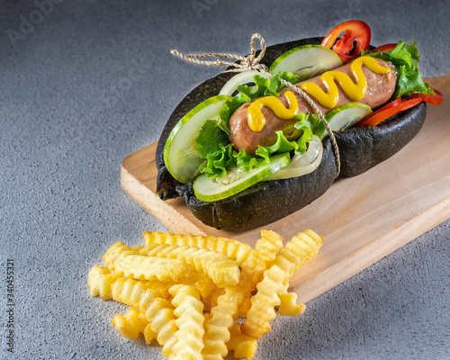 Traditional Delicious Hot Dog with Black Bread