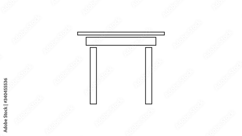 Black line Wooden table icon isolated on white background. 4K Video motion graphic animation Black line Wooden table icon isolated on white background. 4K Video motion graphic animation