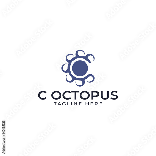 Modern professional logo design template, Letter C with octopus vector or tentacles