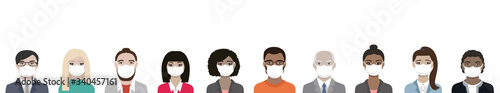 Banner of Multiracial people wearing ppe masks for coronavirus covid-19 protection