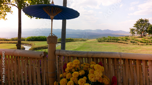 Aerial view landscape landmark famous of Mae Moh mountain, Lampang, Thailand.Outdoor in garden park ozone.Sunlight winter season morning.Natural scenic plant travel way.Environment forest view. photo