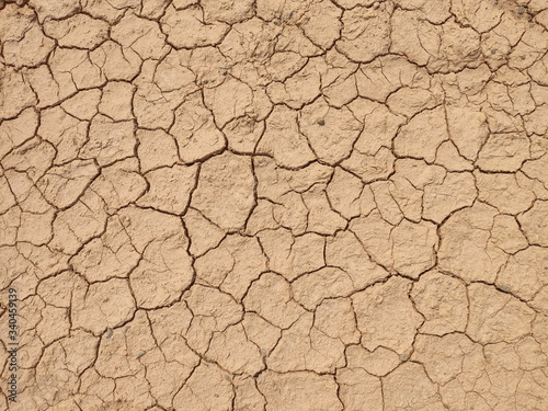 texture of dried cracked soil during hot season