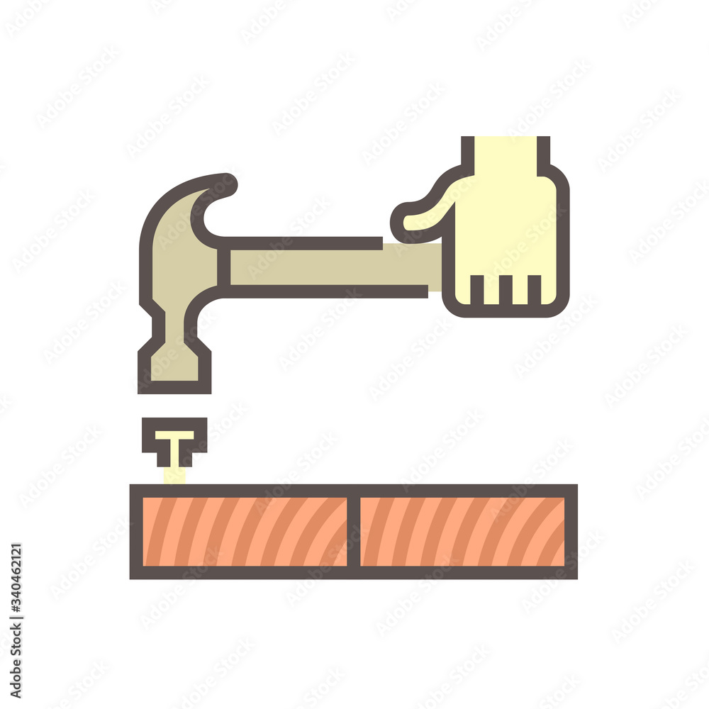 Wood floor construction and hammer vector icon design. Wood floor construction and hammer vector icon design.