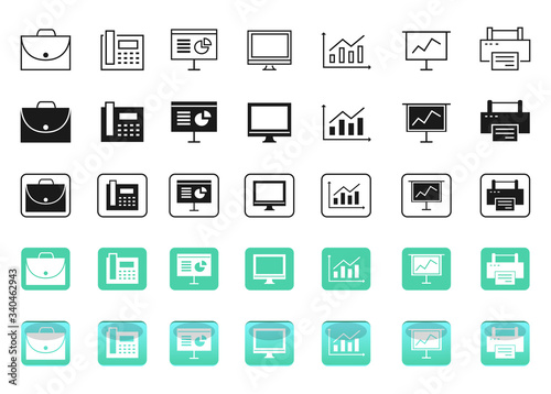 Office Icon set includes 7 icons in 5 styles.All are 35.