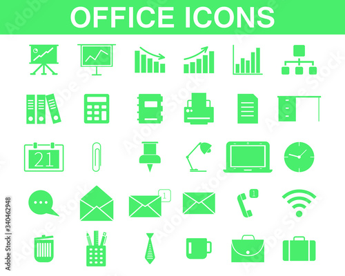30 Office Icon set in greenish colour (which can changed the colour easily) - Vector format