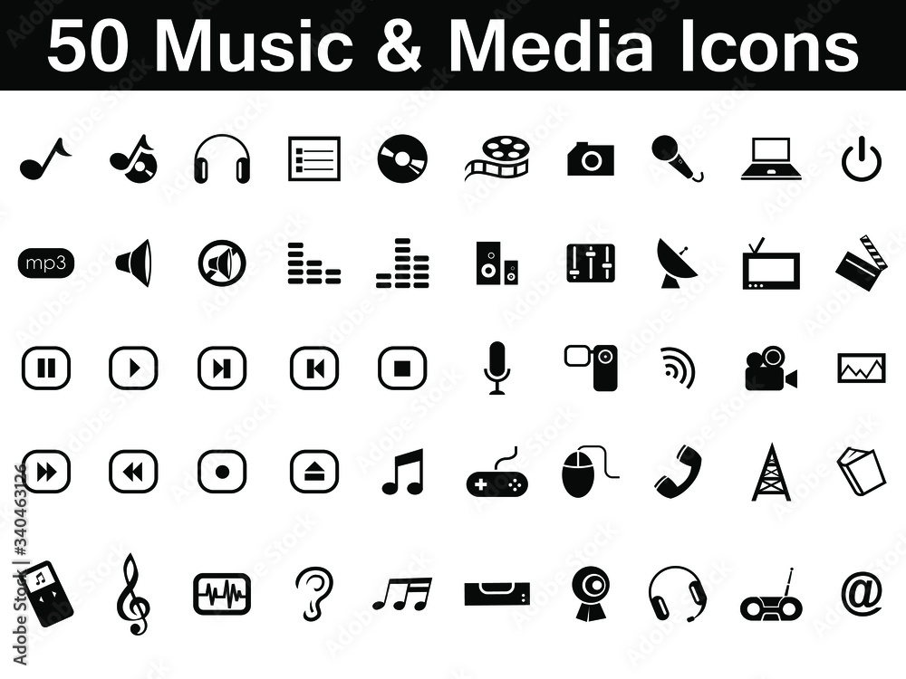 A Set of 50 Media Icon For office, Media & Mobiles