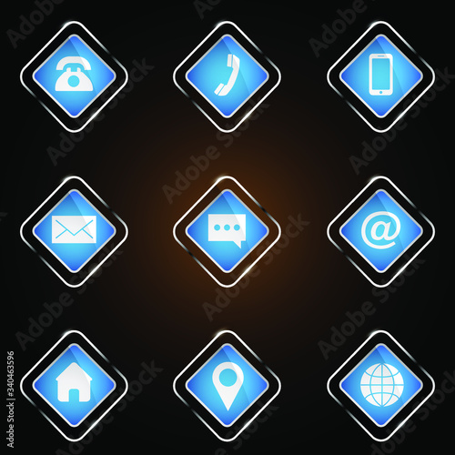 Glossy square Icons - Contact Icons in Vector Adobe Illustrator EPS 8. photo