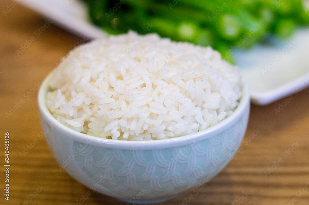 Chinese steamed plain rice in white bowl Chinese steamed plain rice in white bowl