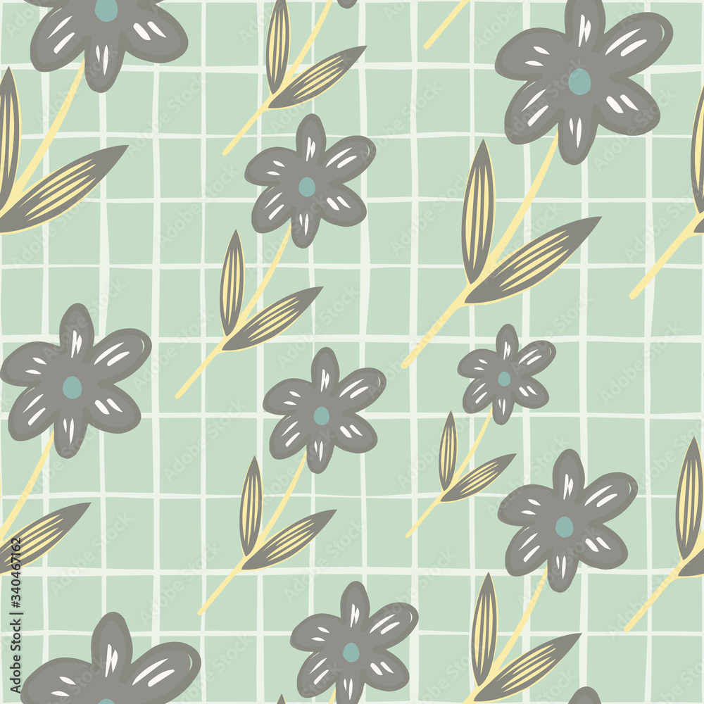 Chaotic abstract flowers seamless pattern on stripes background. Vintage floral wallpaper.