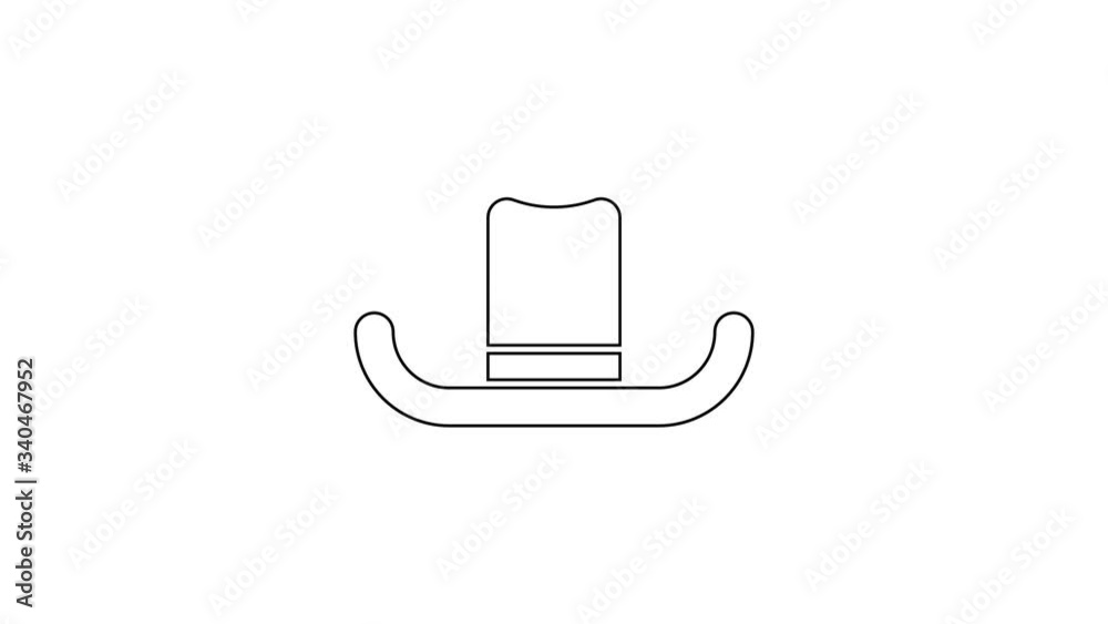 Black line Man hat with ribbon icon isolated on white background. 4K Video motion graphic animation Black line Man hat with ribbon icon isolated on white background. 4K Video motion graphic animation