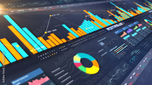 Billede på lærred Business stock market, trading, info graphic with animated graphs, charts and da