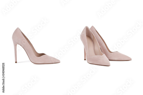 peach colour women shoes, side and front view