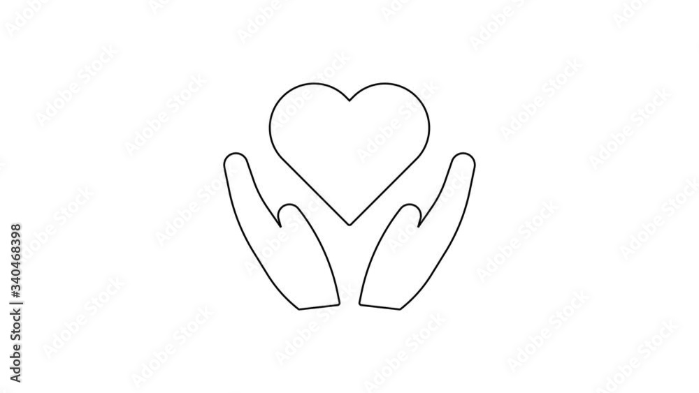 Black line Heart on hand icon isolated on white background. Hand giving love symbol. Valentines day symbol. 4K Video motion graphic animation Black line Heart on hand icon isolated on white background. Hand giving love symbol. Valentines day symbol. 4K Video motion graphic animation