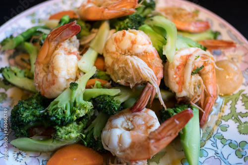 Stir fried vegetables with shrimp, Thai food