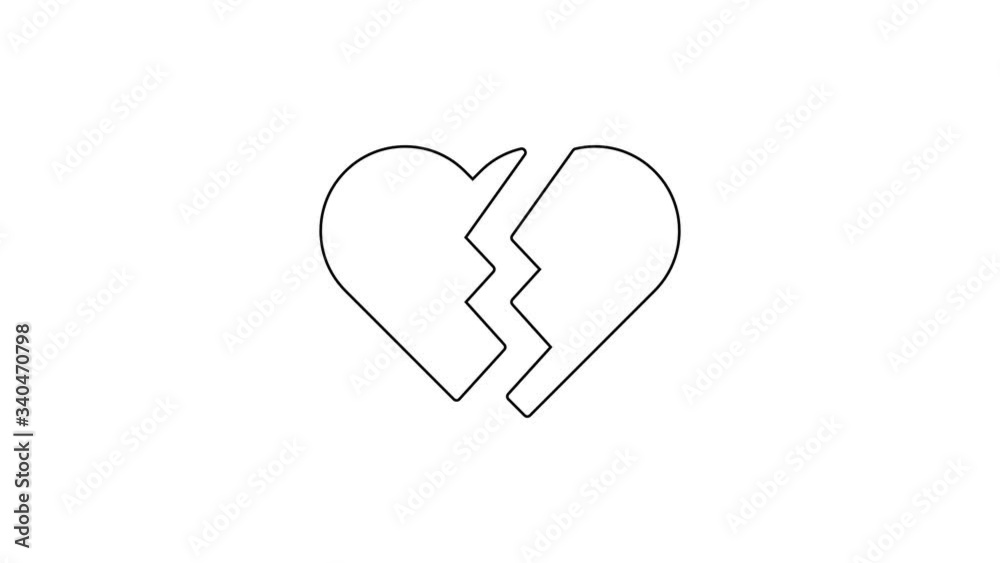 Black line Broken heart or divorce icon isolated on white background. Love symbol. Valentines day. 4K Video motion graphic animation Black line Broken heart or divorce icon isolated on white background. Love symbol. Valentines day. 4K Video motion graphic animation