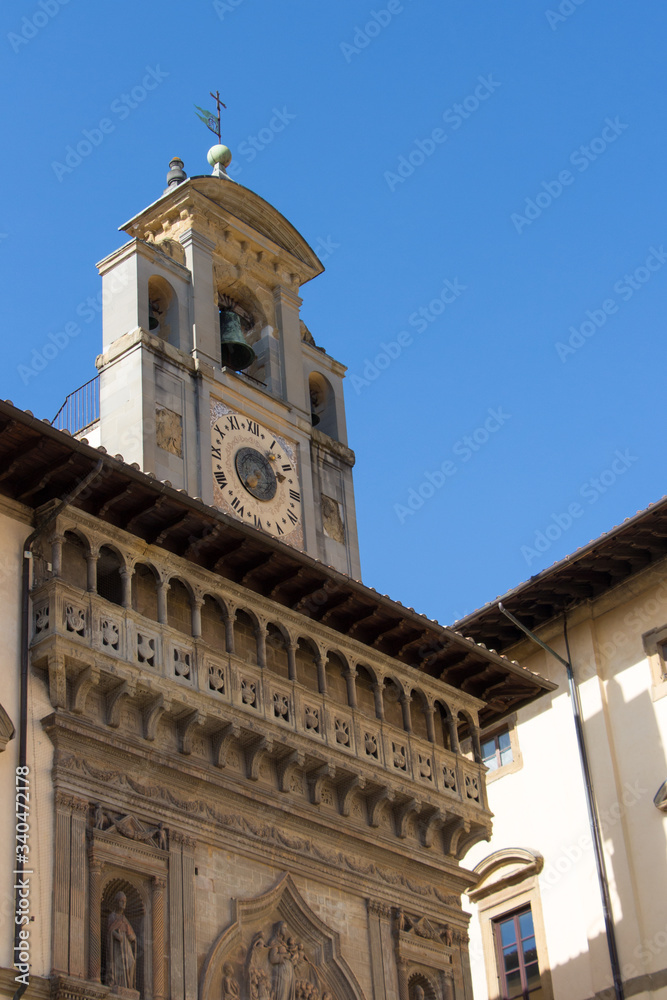 Facade detail of Palazzo della Fraternita dei Laici on Piazza Grande in Arezzo, Tuscany, Italy.
