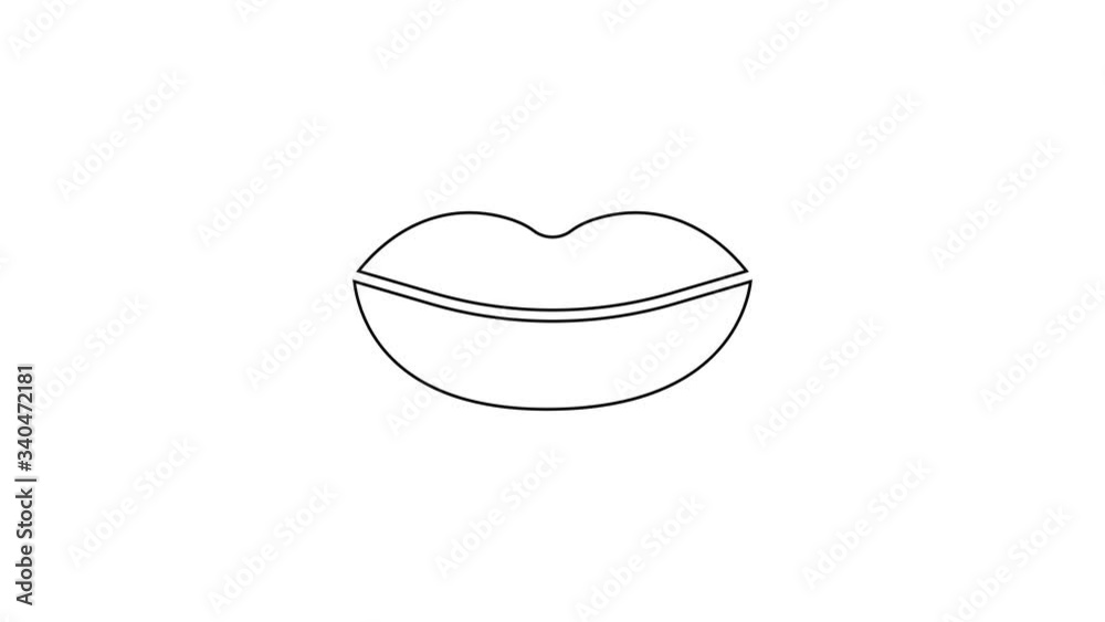 Black line Smiling lips icon isolated on white background. Smile symbol. 4K Video motion graphic animation Black line Smiling lips icon isolated on white background. Smile symbol. 4K Video motion graphic animation