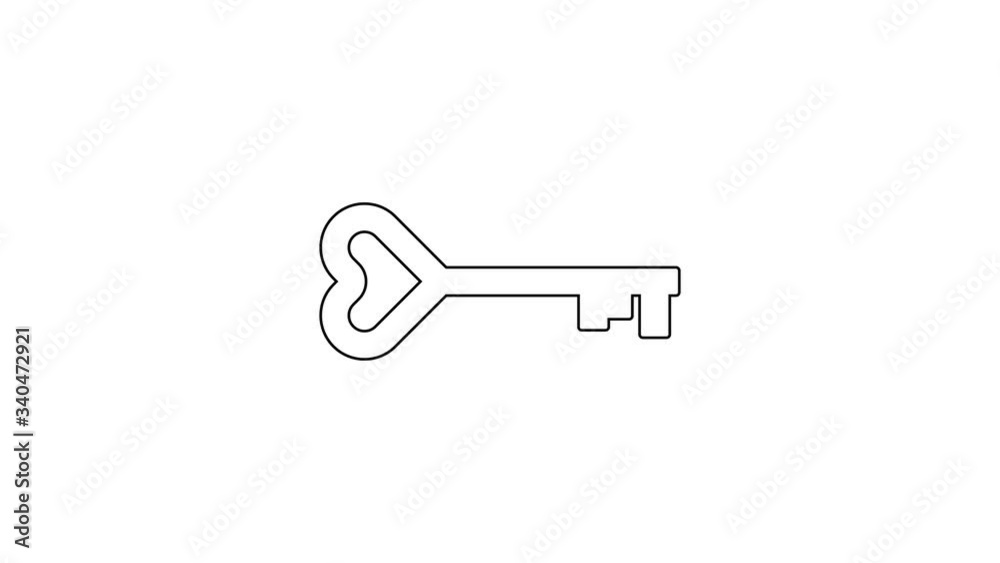 Black line Key in heart shape icon isolated on white background. Valentines day symbol. 4K Video motion graphic animation Black line Key in heart shape icon isolated on white background. Valentines day symbol. 4K Video motion graphic animation