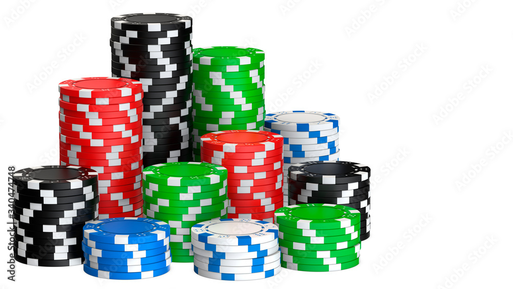 Colored casino seamless pattern isolated on white background. 3D rendering illustration of poker chips. Adobe Stock