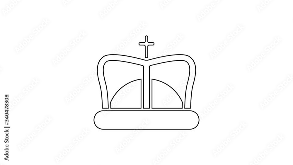 Black line King crown icon isolated on white background. 4K Video motion graphic animation Black line King crown icon isolated on white background. 4K Video motion graphic animation