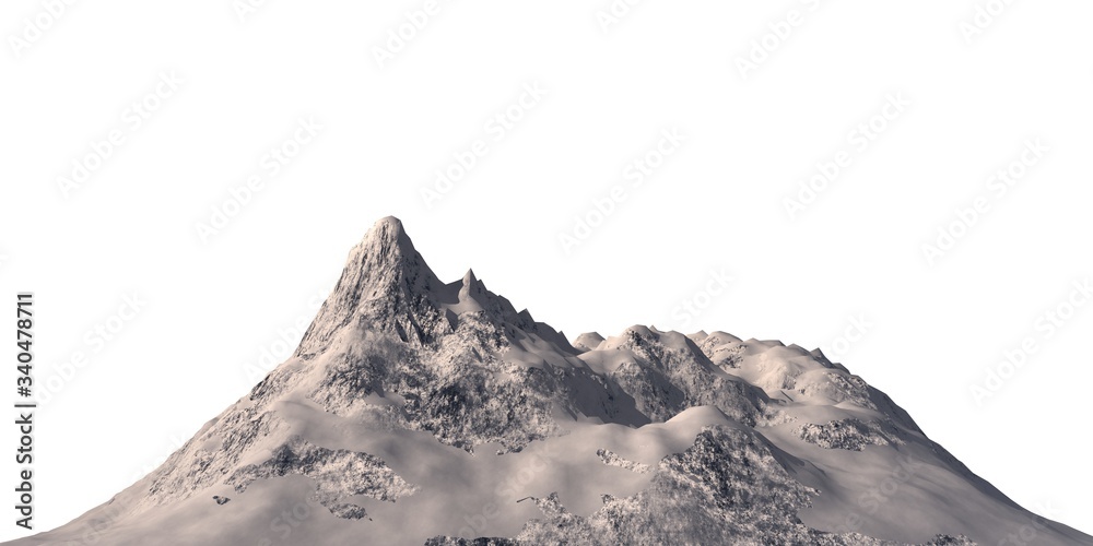 Snowy mountains Isolate on white background 3d illustration