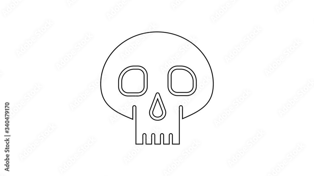 Black line Skull icon isolated on white background. 4K Video motion graphic animation Black line Skull icon isolated on white background. 4K Video motion graphic animation
