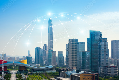 Shenzhen city scenery and 5g network concept