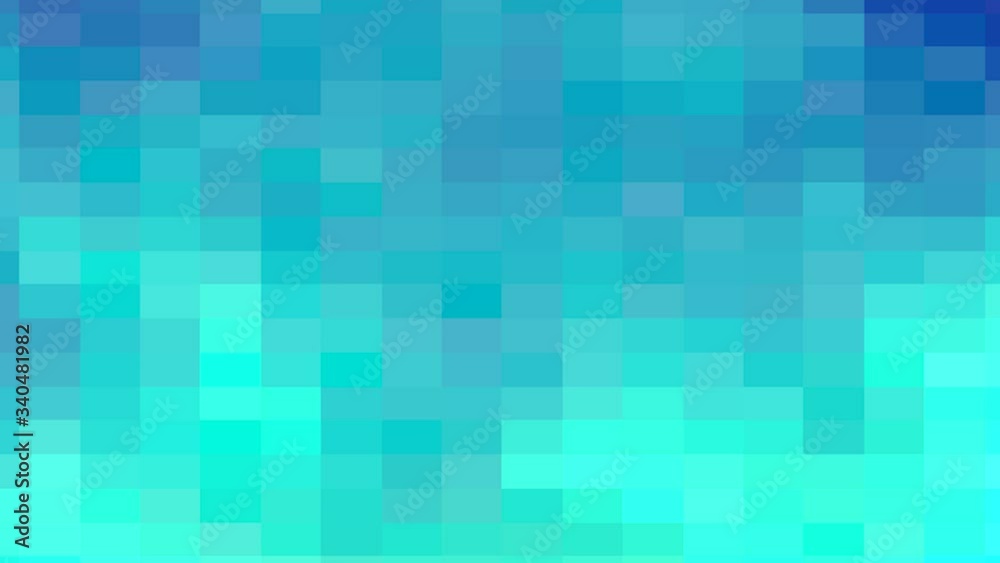 Turquoise, blue, teal mosaic animated pixelated gradient background in motion moving slowly