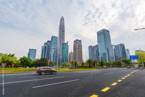 Urban scenery and road traffic of Shenzhen Futian CBD © WU