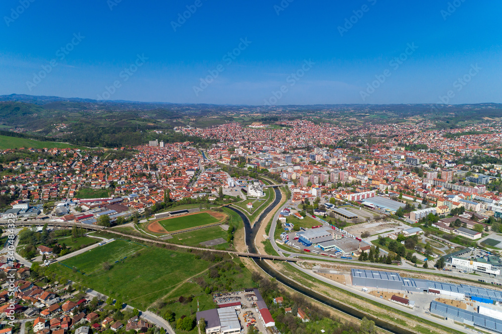 Valjevo, Aerial view panorama of City in Serbia