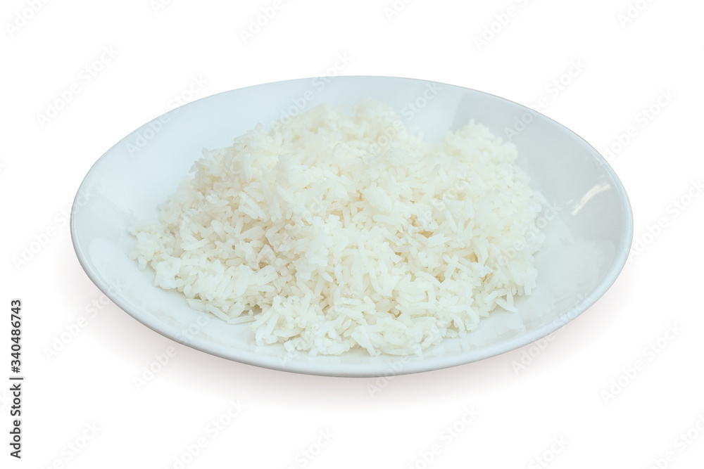 Rice in plate on a white background Rice in plate on a white background