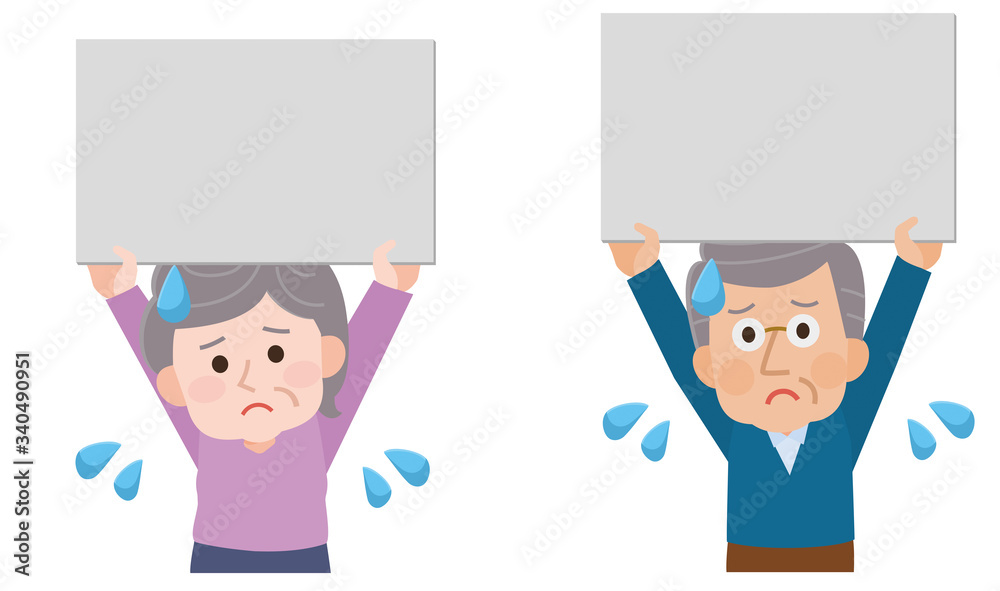 プラカードを掲げる 訴える 高齢者 シニア男女 イラスト Stock Vector Adobe Stock