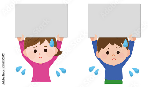 プラカードを掲げる　男女　子供　イラスト