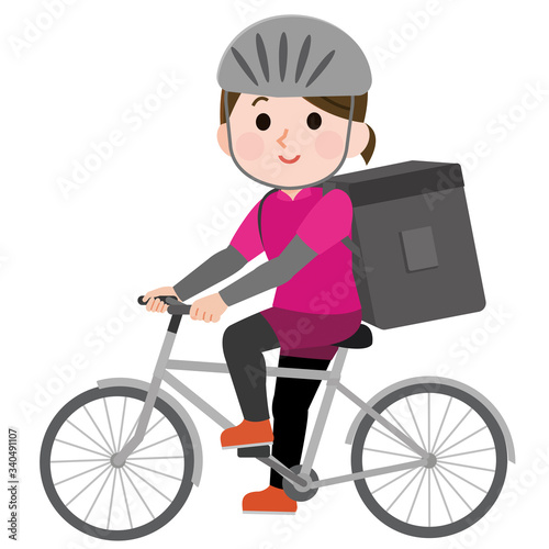食品を自転車で配達する女性02　イラスト
